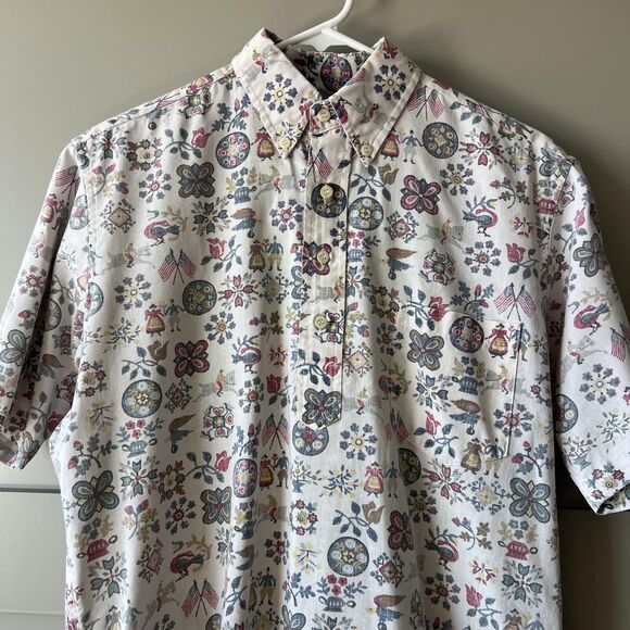 VTG Reyn Spooner Shirt Mens Small Hawaiian Short Sleeve Button Up US Flag Eagle - Picture 5 of 11